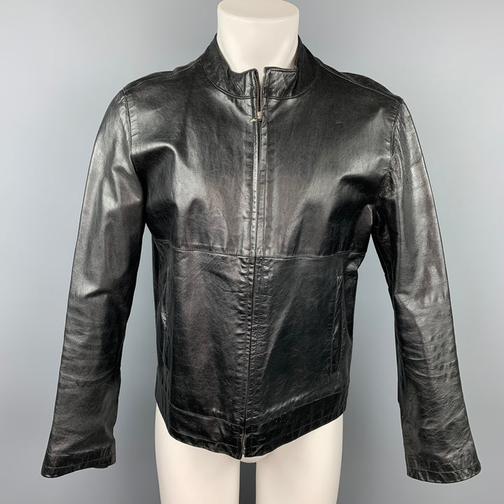 SISLEY Size 38 Black Leather Zip Up Jacket