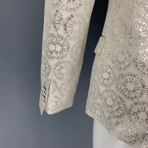 DOLCE & GABBANA Size 42 Beige Silver Jacquard Acetate Blend Sport Coat