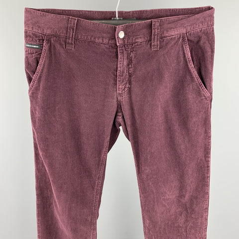 DOLCE & GABBANA Size 34 Eggplant Purple Textured Corduroy Zip Fly Casual Pants