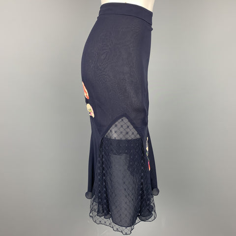 JIL STUART Size 6 Navy Floral Silk Lace Panel Skirt