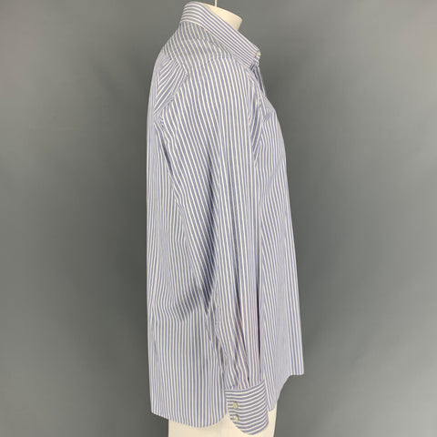 TOM FORD Size XL Blue & White Stripe Cotton Button Down Long Sleeve Shirt