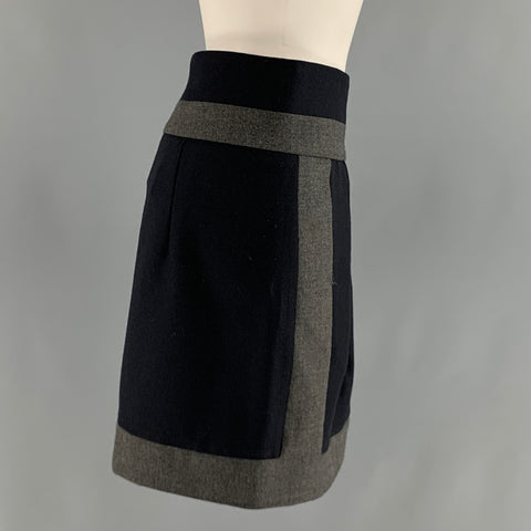 BRUNELLO CUCINELLI Taille 6 Jupe plissée en laine vierge gris marine Color Block