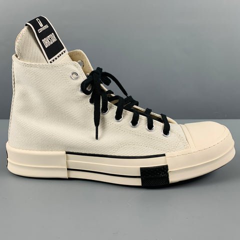 CONVERSE Size 10 White Black Canvas High Top Sneakers