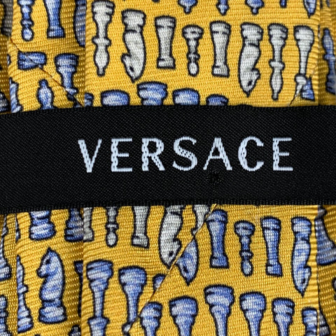 Corbata de seda de ajedrez azul amarillo VERSACE