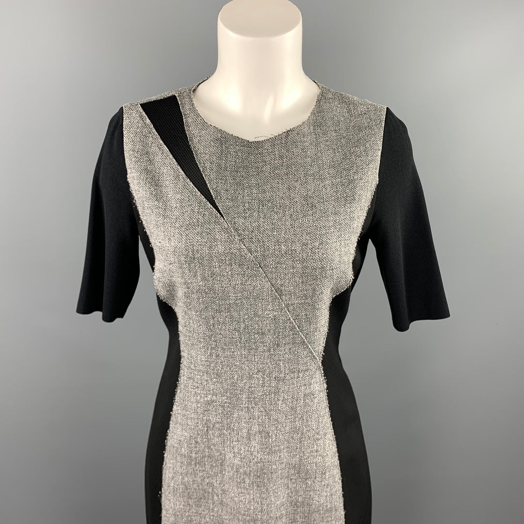 ELIE TAHARI Size 6 Black & Grey Mixed Fabrics Wool Blend Shift Dress