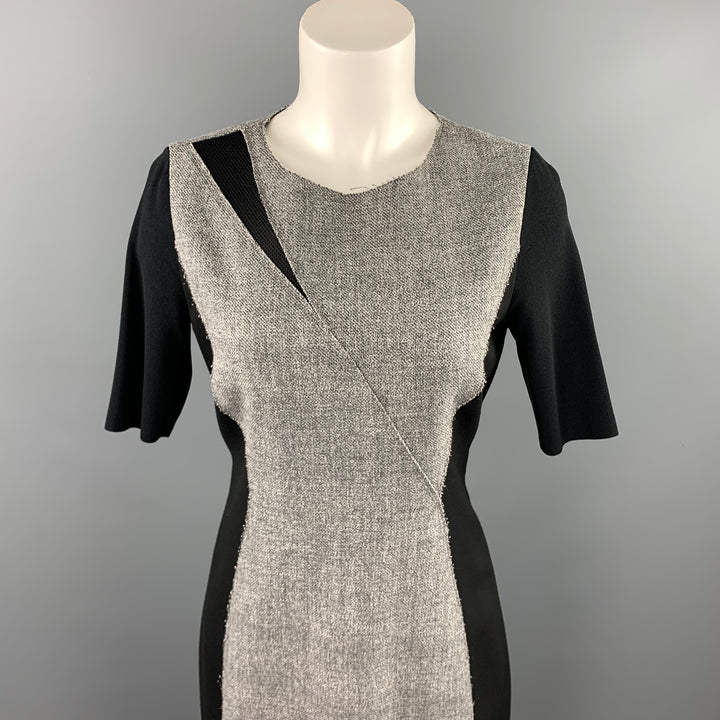 ELIE TAHARI Size 6 Black & Grey Mixed Fabrics Wool Blend Shift Dress
