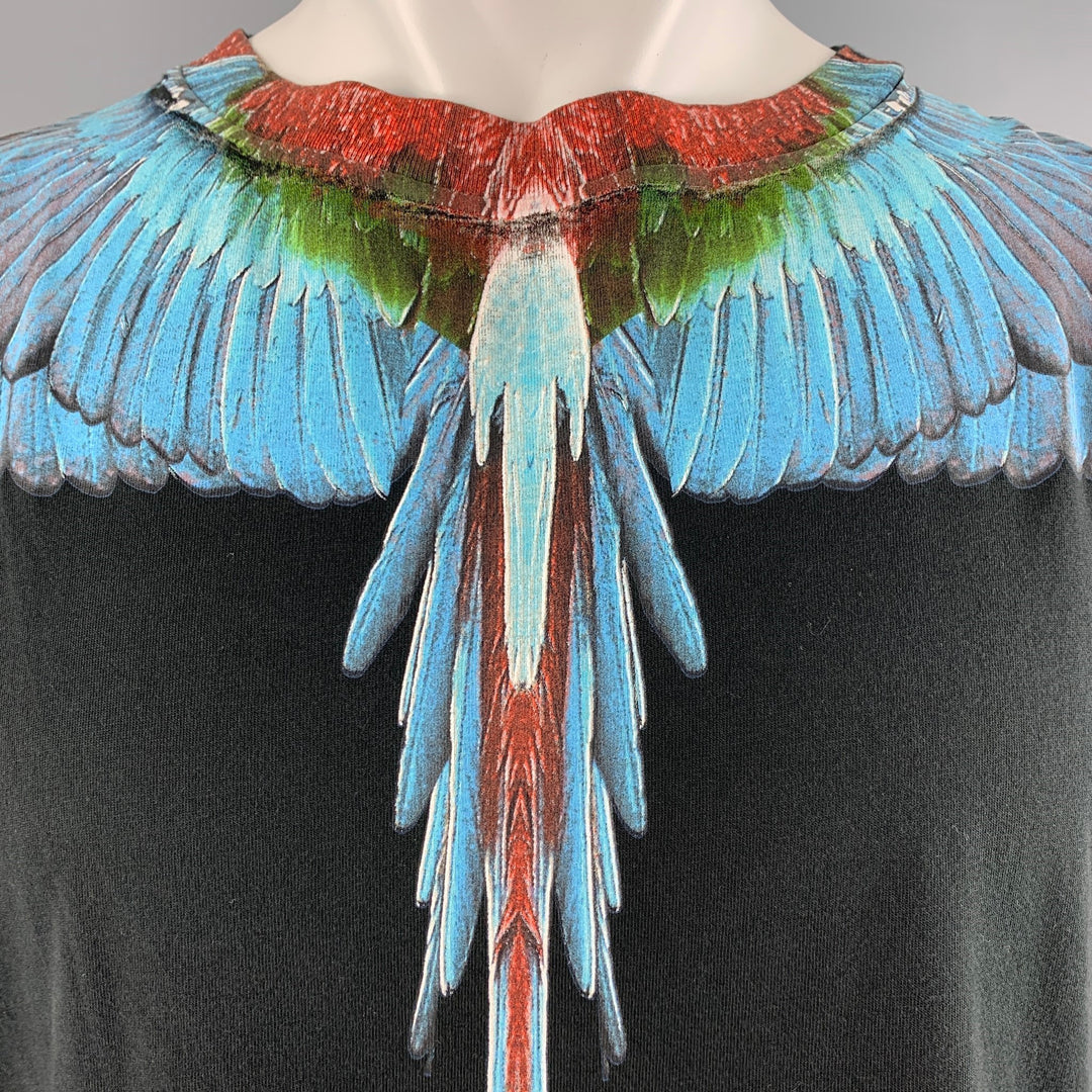 MARCELO BURLON Size M Black Blue Cotton Short Sleeve T-shirt