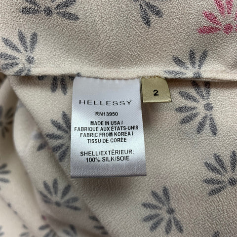 HELLESSY Size 2 Cream & Black Crepe Floral Silk Sleeveless Blouse