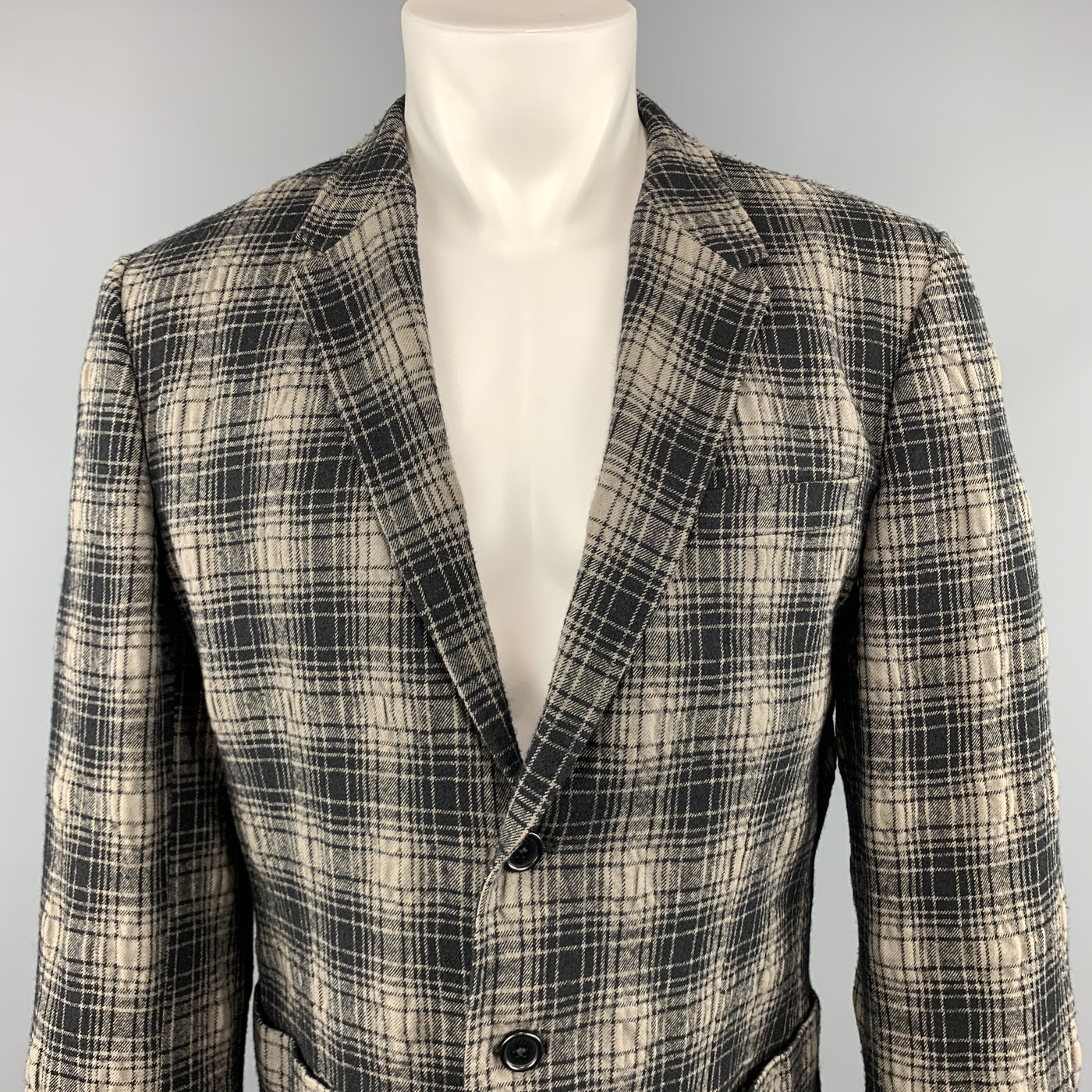 PS by PAUL SMITH Chest Size 40 Plaid Black & Grey Wool / Cotton Sport Coat