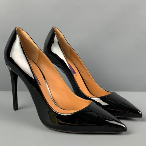 RALPH LAUREN Talla 9.5 Zapatos de tacón Celia de charol de cuero negro