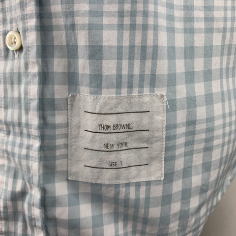 THOM BROWNE Size S White & Light Blue Plaid Cotton Button Down Long Sleeve Shirt