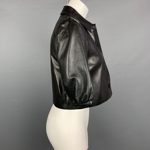 RALPH LAUREN Black Label Taille 6 Veste boutonnée à manches courtes en cuir noir