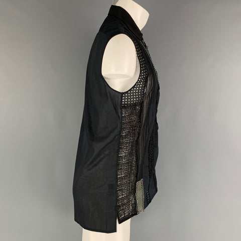 LANVIN Size XS Black Patchwork Cotton Sleeveless Long Sleeve Shirt
