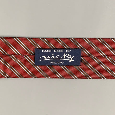 MICKY Burgundy Brown Diagonal Stripe Silk / Cotton Tie