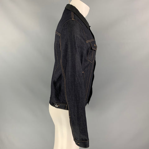 BURBERRY PRORSUM Spring 2015 Size 38 Indigo Blue Denim Silk Collar Trucker Jacket