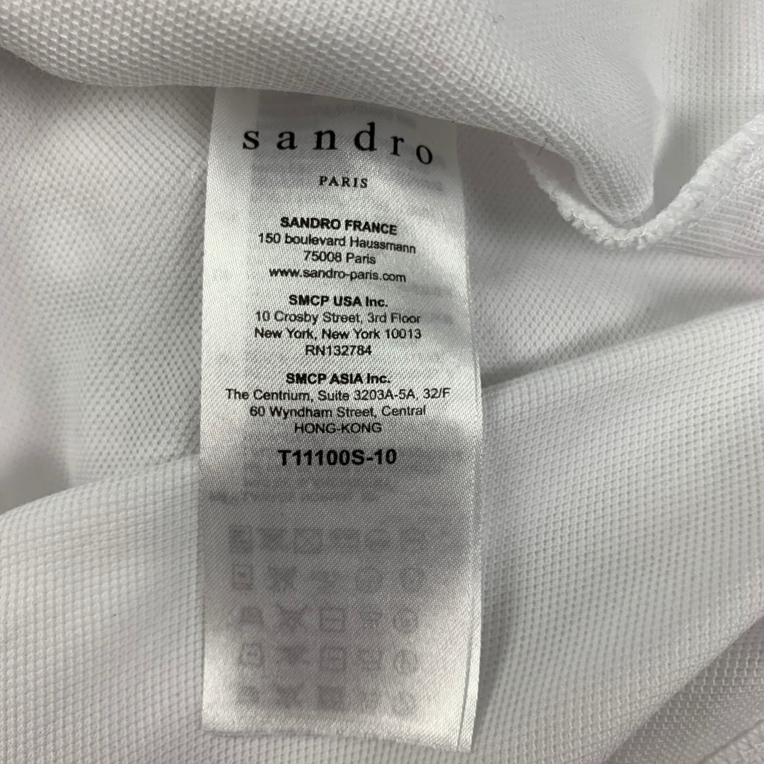 SANDRO Size S White Cotton Collarless Polo