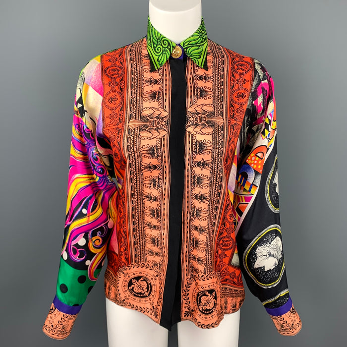 Vintage GIANNI VERSACE Opera Balleto Teatro Cinema Size S Multi-Color Baroque Silk Gold Blouse
