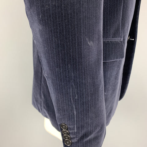 THEORY Size 42 Navy Stripe Cotton Velvet Notch Lapel Long Sport Coat