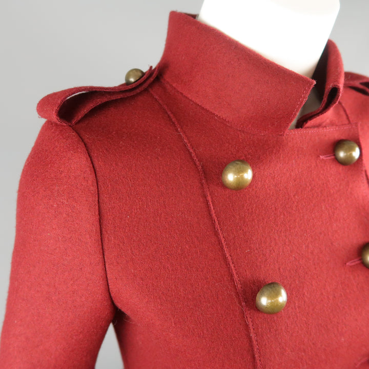 LANVIN Petite Burgundy Wool Blend Double Breasted Military Skirt Coat