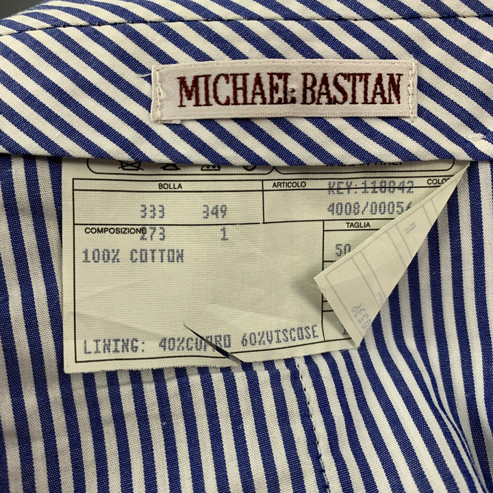 MICHAEL BASTIAN Size 40 Navy & Red Plaid Cotton Peak Lapel Suit