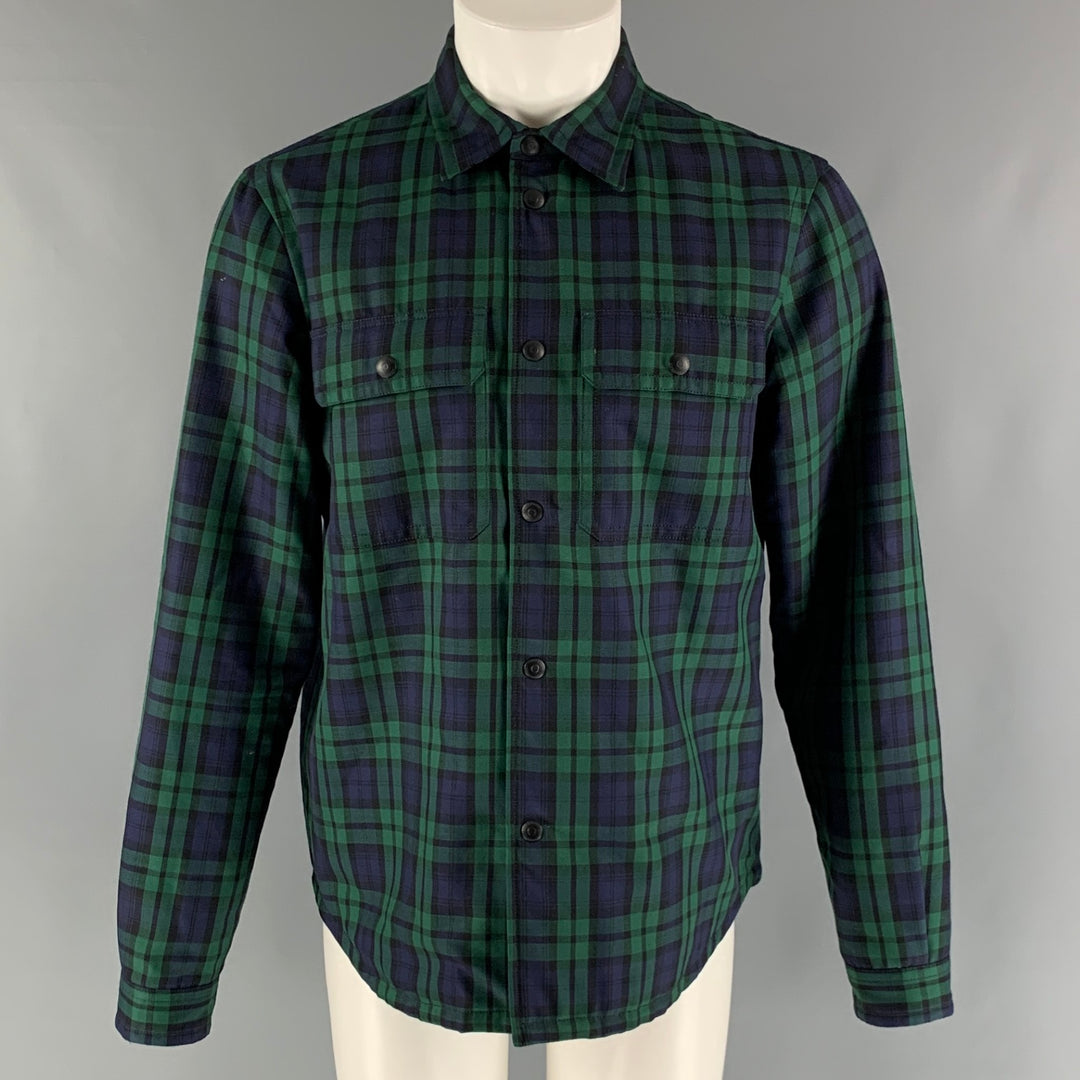 BURBERRY Size M Green Navy Plaid Wool Shirt Jacket
