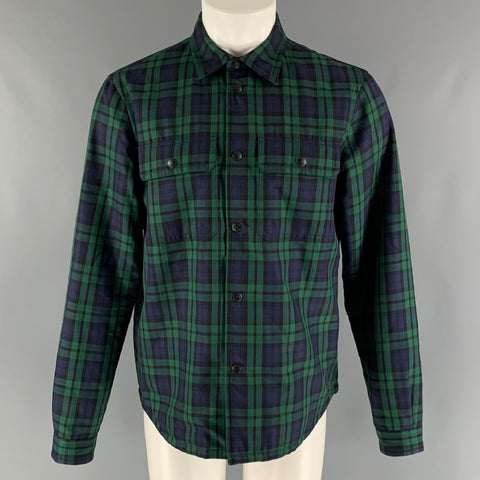 BURBERRY Size M Green Navy Plaid Wool Shirt Jacket