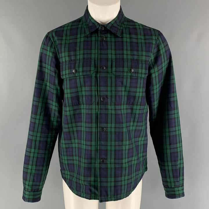 BURBERRY Size M Green Navy Plaid Wool Shirt Jacket
