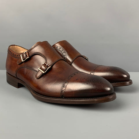 PAUL STUART Size 11.5 Brown Antique Leather Double Monk Strap Loafers