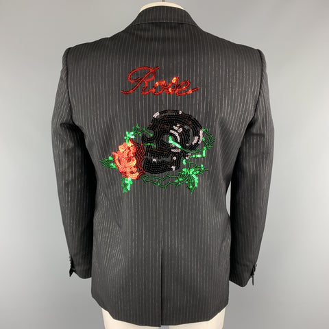 NUMBER (N)INE Size L Black & Silver Stripe Wool Blend Sport Coat
