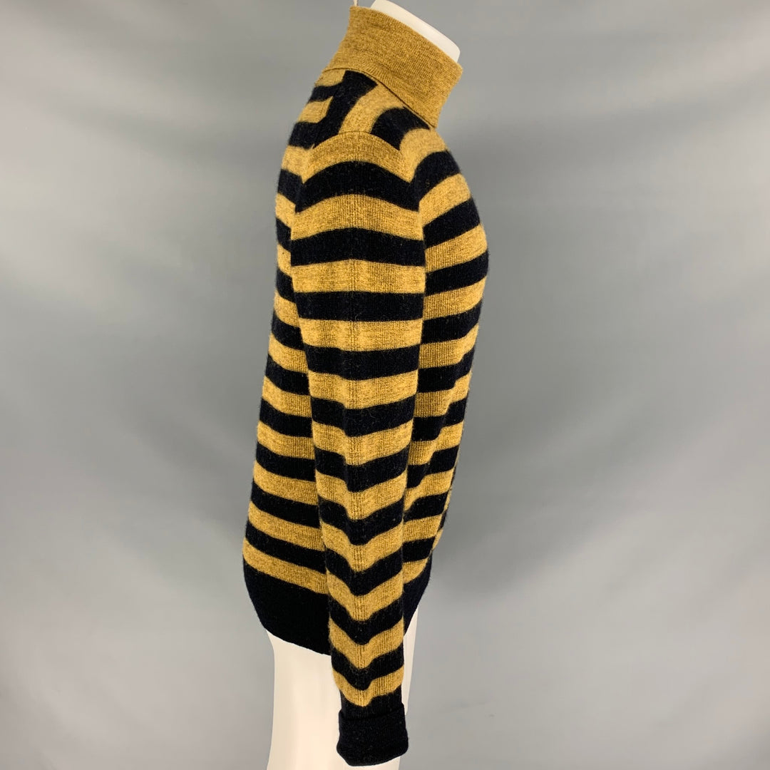 JUNYA WATANABE Size L Mustard & Black Stripe Wool Turtleneck Sweater