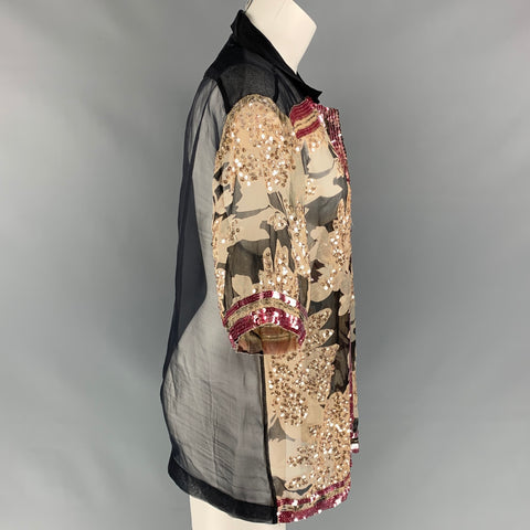 DRIES VAN NOTAN Talla M Blusa de seda con lentejuelas negras y doradas