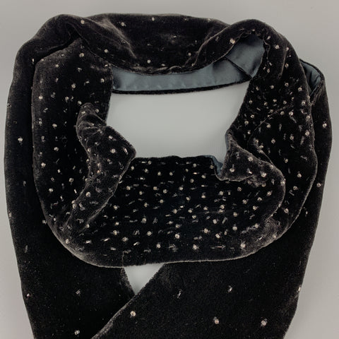 ADRIENNE LANDAU Beaded Black Silk Velvet Fringe Skinny Scarf