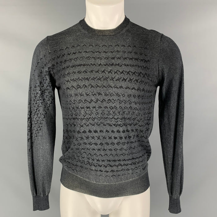 EMPORIO ARMANI Size S Grey Charcoal Abstract Virgin Wool Crew-Neck Pullover