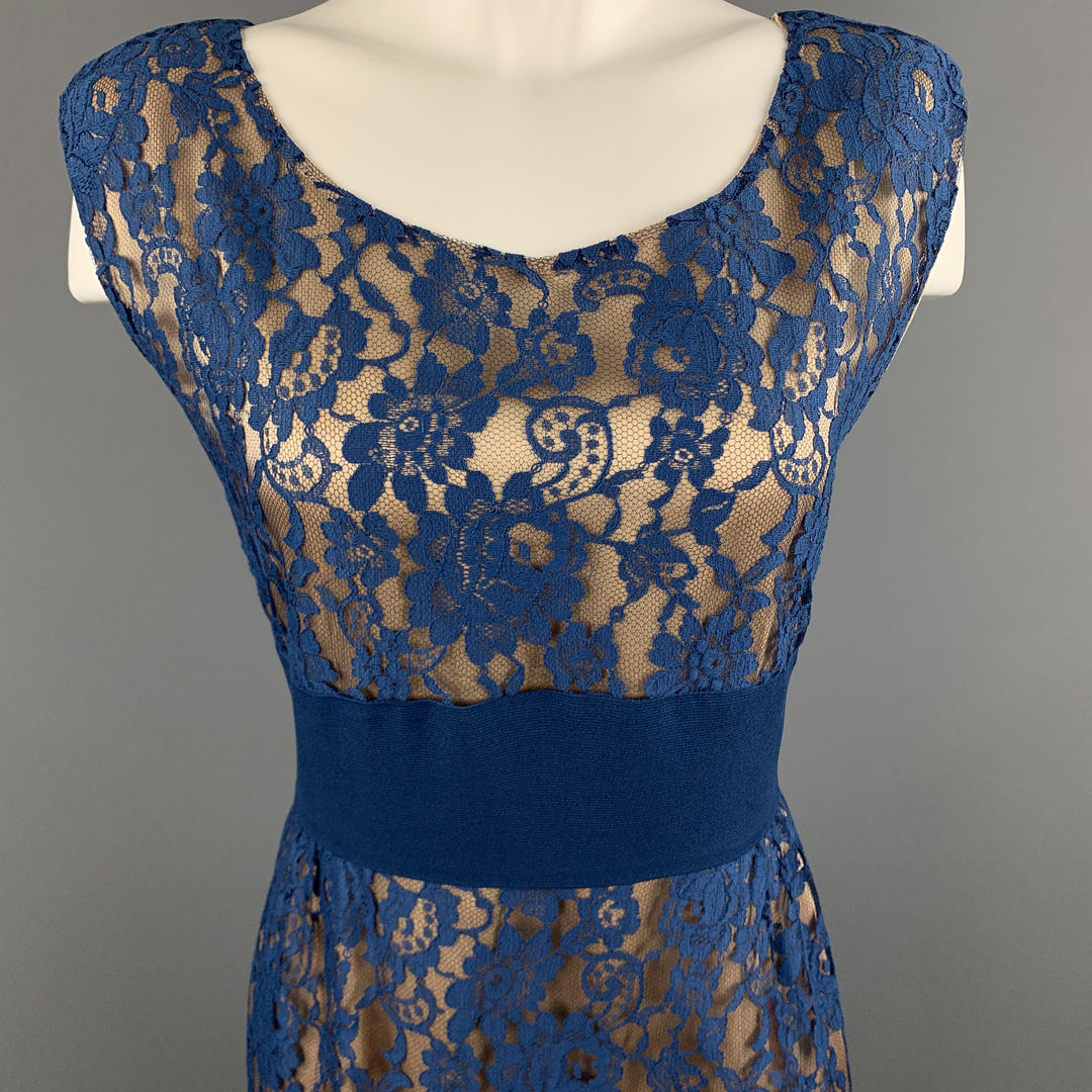 ROSANNA MANZONI Size 10 Blue Silk Lace Shift Cocktail Dress Sui Generis Designer Consignment ROSANNA MANZONI Size 10 Blue Silk Lace Shift Cocktail Dress Sui Generis Designer Consignment