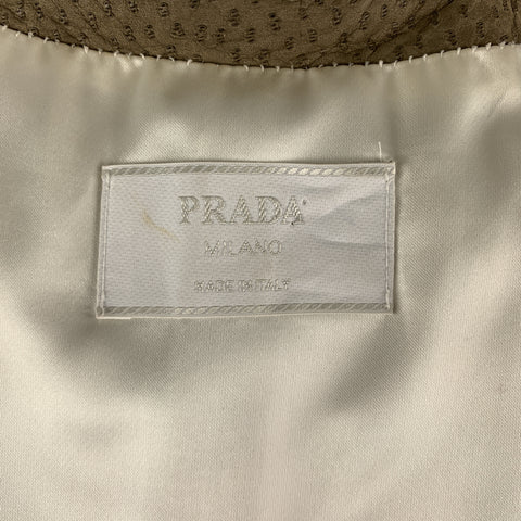 PRADA Size S Olive Green Textured Sueded Leather Alligator Belt Military Coat