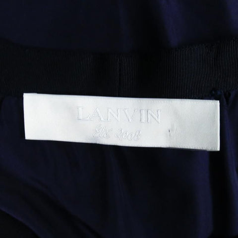 LANVIN SS/S 2008 Size US 6 Navy Silk Ribbon Waist Raw Hemmed Skirt