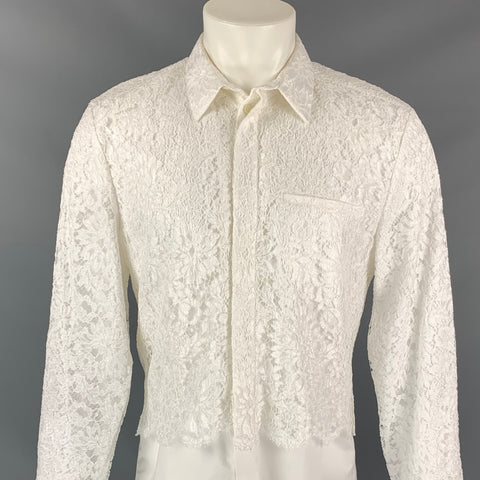GIVENCHY Camisa de manga larga con tapeta oculta en mezcla de viscosa y encaje blanco talla M