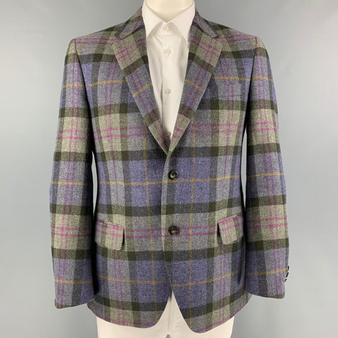 WINGTIP Size 42 Purple Grey Plaid Wool Sport Coat