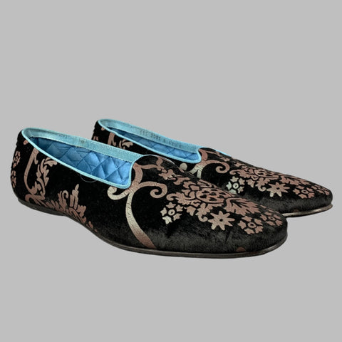 Vintage GUCCI by Tom Ford 2003 Size 9 Black Floral Jacquard Slippers Loafers