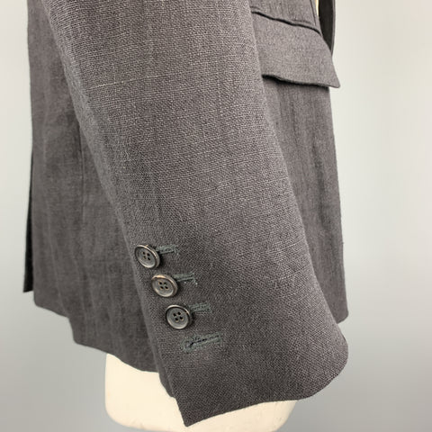 ALEXANDER MCQUEEN Size 42 Black Linen Notch Lapel Hidden Button Sport Coat