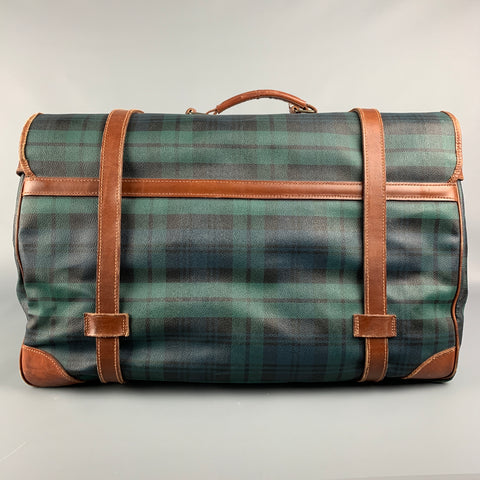Vintage RALPH LAUREN Green & Black Blackwatch Coated Canvas Tan Weekener Bag