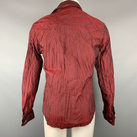 JUST CAVALLI Size M Burgundy Wrinkled Polyester Button Up Long Sleeve Shirt