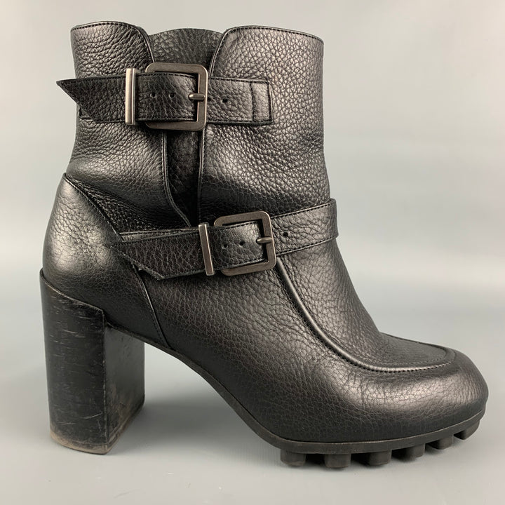 ROBERT CLERGERIE Size 7.5 Black Pebble Grain Leather Ankle Boots