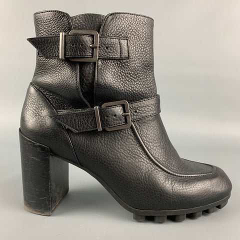 ROBERT CLERGERIE Talla 7.5 Botines de cuero de grano guijarro negro