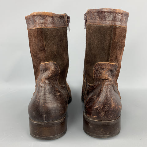 DSQUARED2 Taille 12 Bottes en cuir marron avec fermeture éclair latérale et coutures en détresse