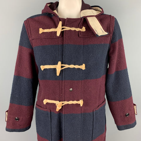 WOOLRICH Taille M Bordeaux &amp; Marine Stripe Laine / Manteau à capuche en nylon