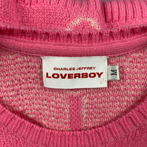 LOVERBOY by CHARLES JEFFREY Size M Pink White Hearts Merino Wool Vest
