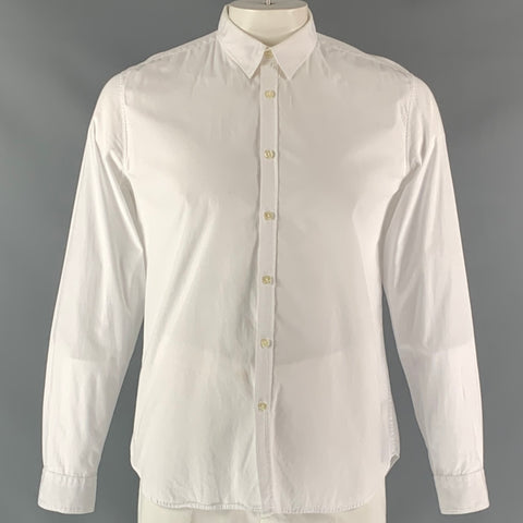 PAUL SMITH Size L Solid Cotton Button Up  White Long Sleeve Shirt