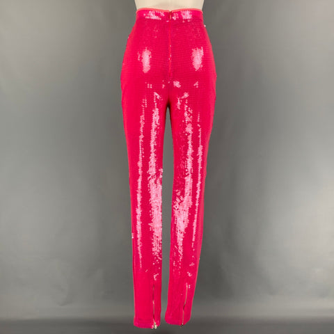 DAVID KOMA Size 4 Fuchsia Polyester Sequined Tapered Dress Pants