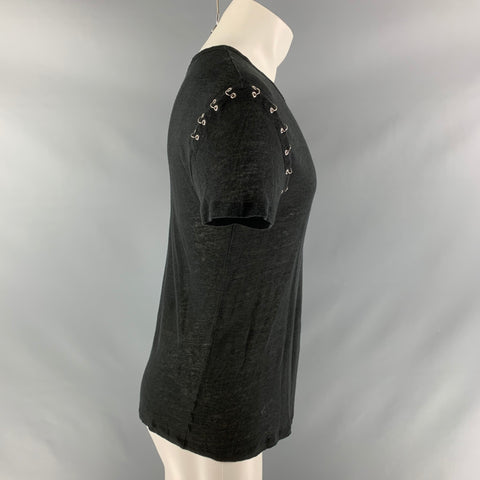 IRO Size XS Black Linen Scoop Neck T-shirt